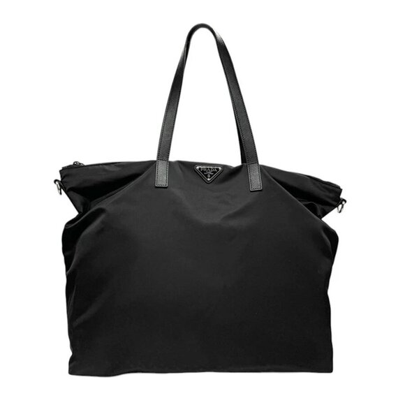 PRADA Handbag Shoulder Bag Black Nylon/Silvertone - - Picture 1 of 13